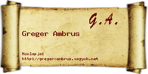 Greger Ambrus névjegykártya